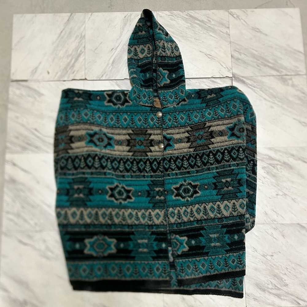 vintage Bear Ridge Outfitters hooded zip wool Blend poncho featuring aztec print